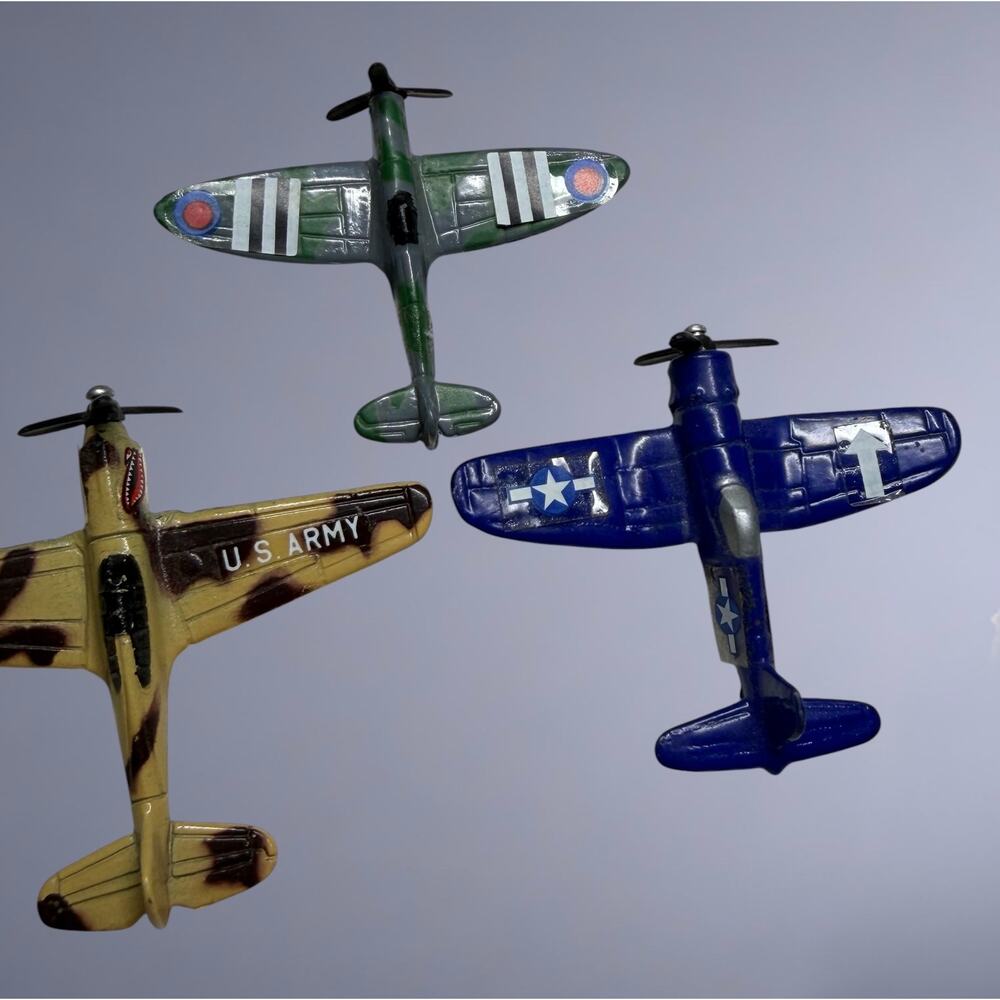 Vintage WWII Propeller Airplane Lot Spitfire Corsair P-40 Mini Toy Planes